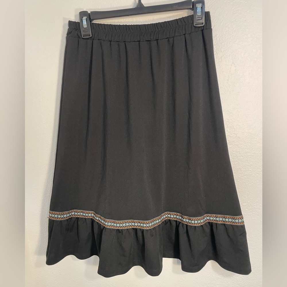Final Touch Black A-Line Skirt with Embroidered Trim